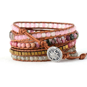 Rose Quartz & Watermelon Tourmaline Beaded Wrap Bracelet