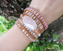 Natural Rose Quartz, Rhodonite, Sunstone Beaded Wrap Bracelet