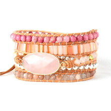 Natural Rose Quartz, Rhodonite, Sunstone Beaded Wrap Bracelet