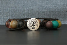 Mix Natural Gemstones Bracelet on Brown/Black Leather