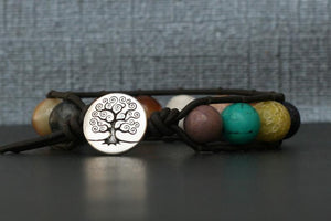 Mix Natural Gemstones Bracelet on Brown/Black Leather